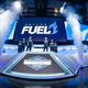 Image of Overwatch League team, Dallas Fuel, standing on stage at the Allen Area.